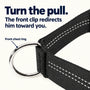 Close-up of the front chest ring on a black SafeWalk no-pull harness