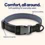 Black SafeWalk padded dog collar with soft gray lining, quick-release buckle and metal D-ring