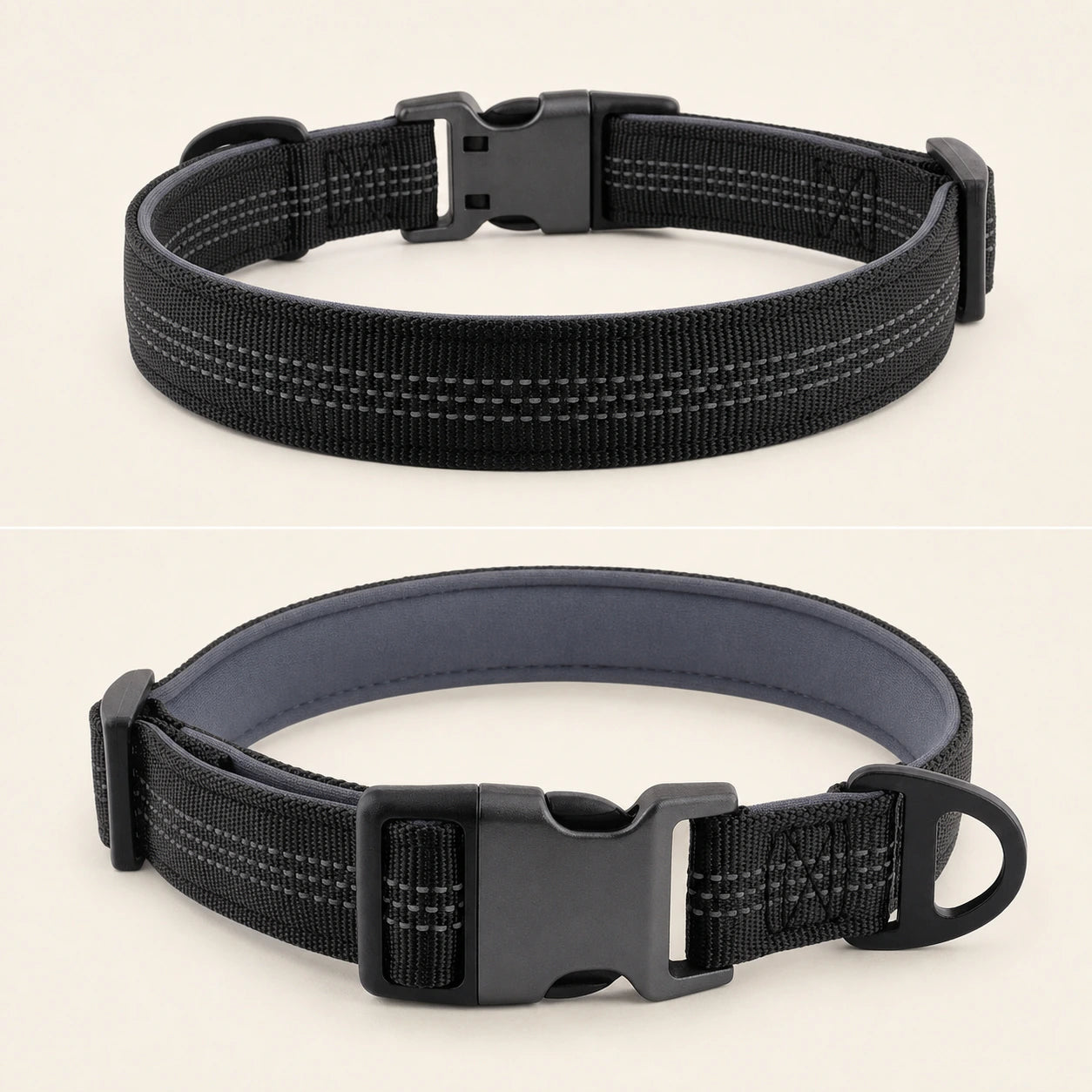 Black SafeWalk padded collar shown from the exterior and padded interior