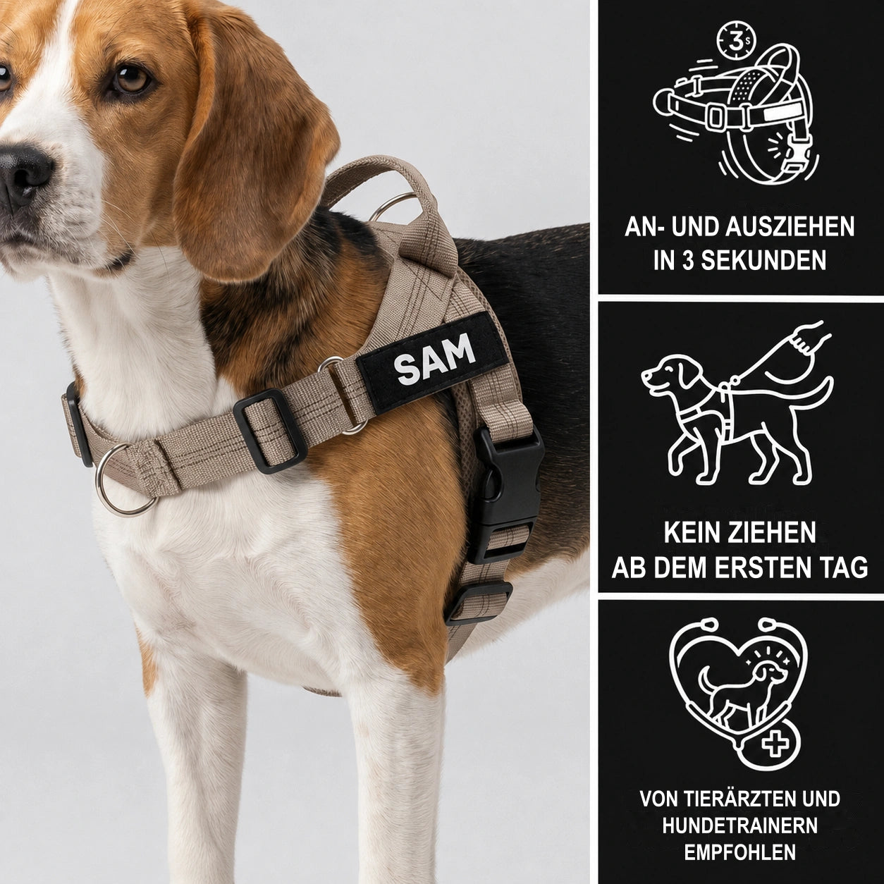 SafeWalk-Geschirr: in 3 Sekunden angezogen, kein Ziehen ab dem ersten Tag und von Tierärzten und Hundetrainern empfohlen