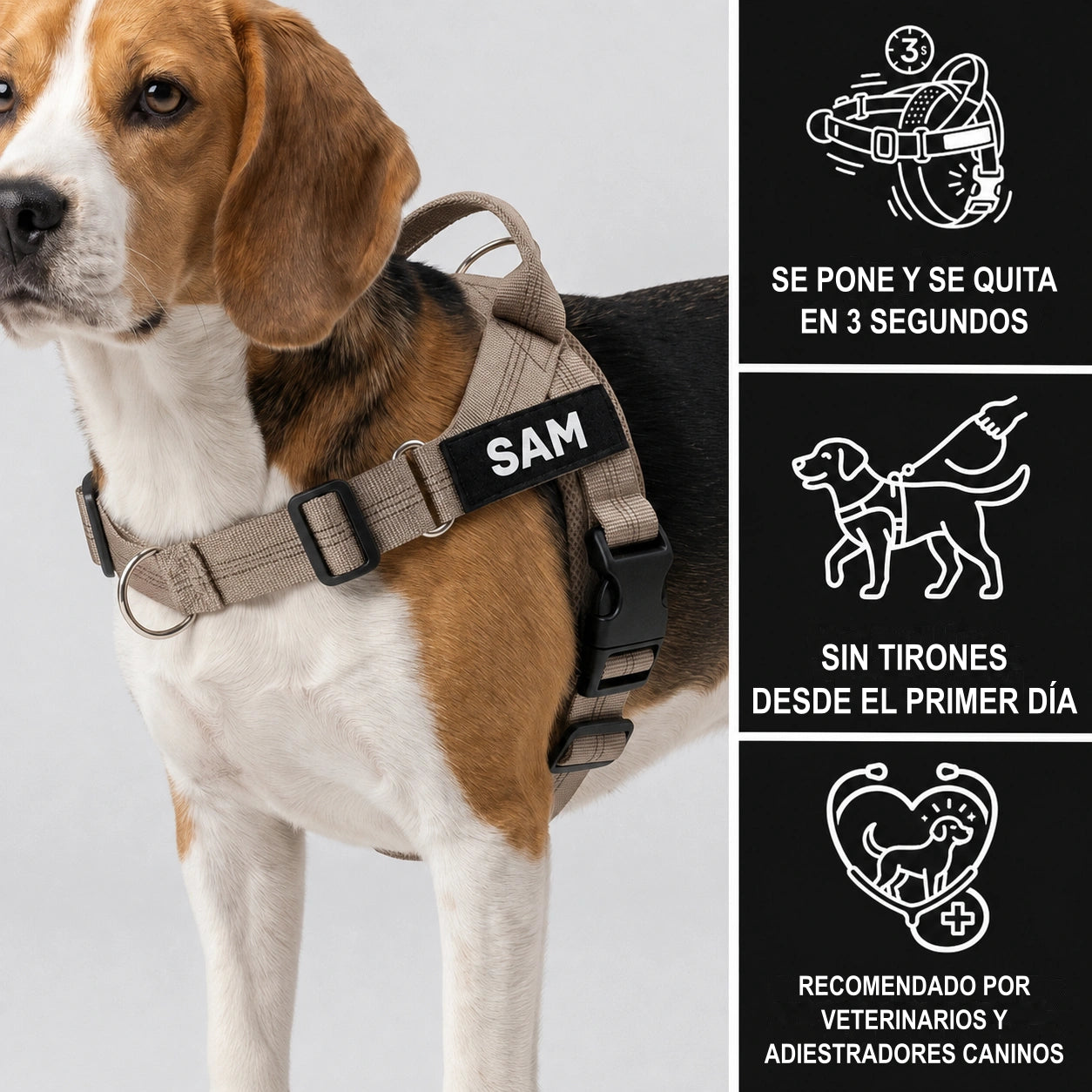 Arnés SafeWalk: se pone en 3 segundos, evita los tirones desde el primer día y está recomendado por veterinarios y adiestradores caninos